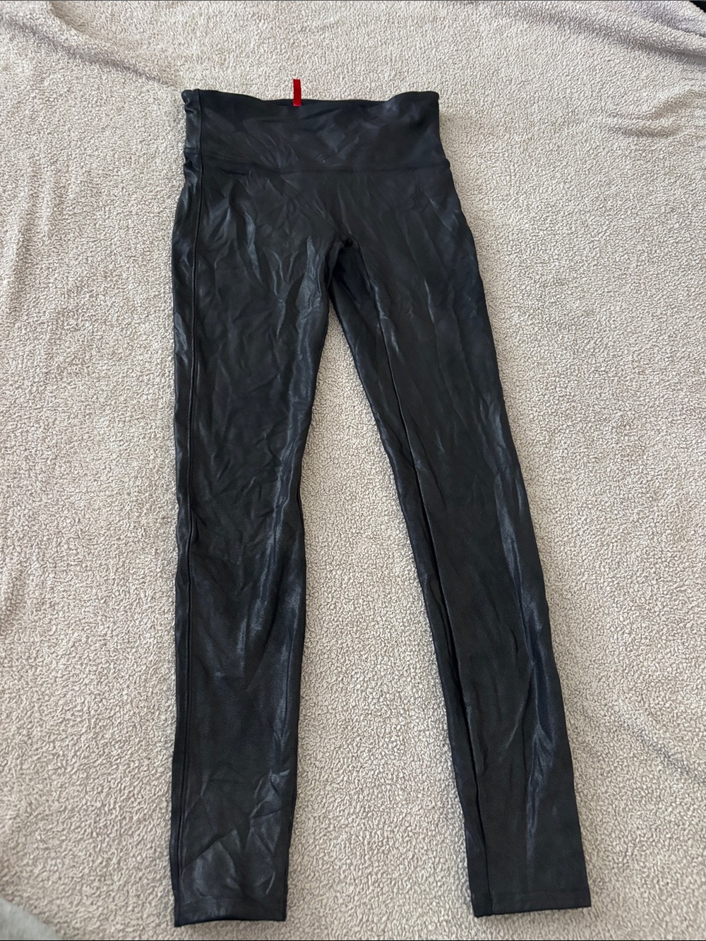 SPANX Black Faux-Leather High-Waist Leggings
